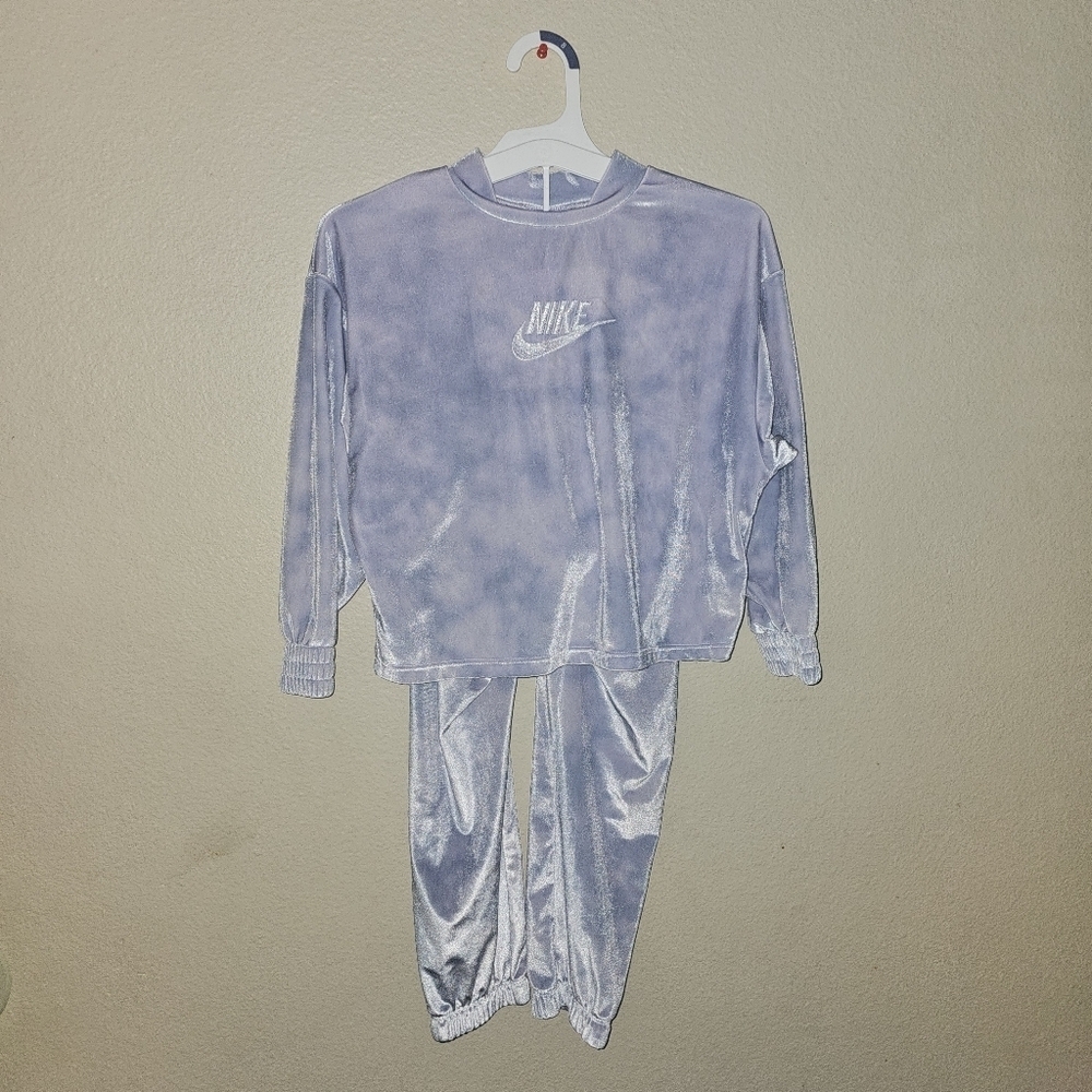 Nike Kids Velor Jogger Set in Soft Blue and White